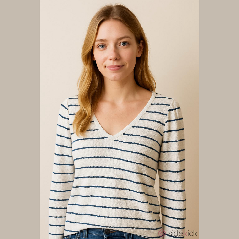 Madewell Cotton Blend White and Black Striped Long Sleeve Top